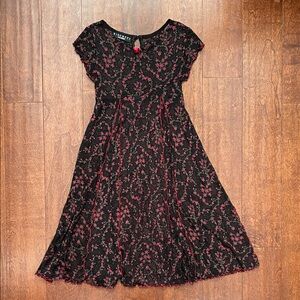 Adorable Biscotti Black and Red Floral Mesh Dress with a Retro 90s Look, Size 8